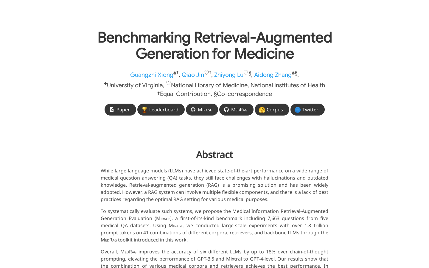 Benchmark Medical RAG