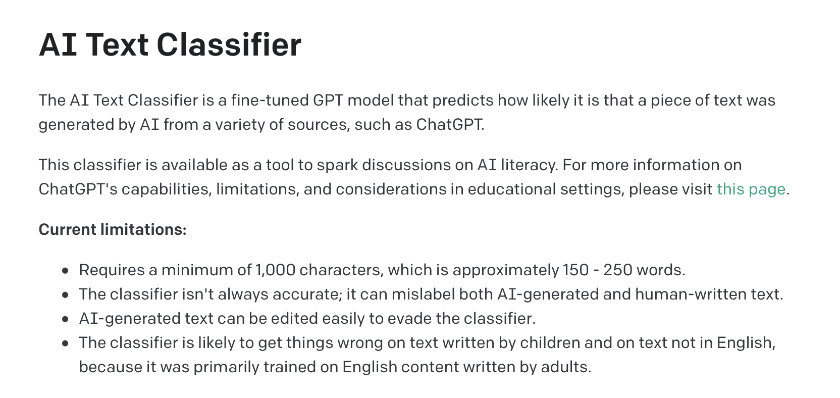 AI Text Classifier by OpenAI