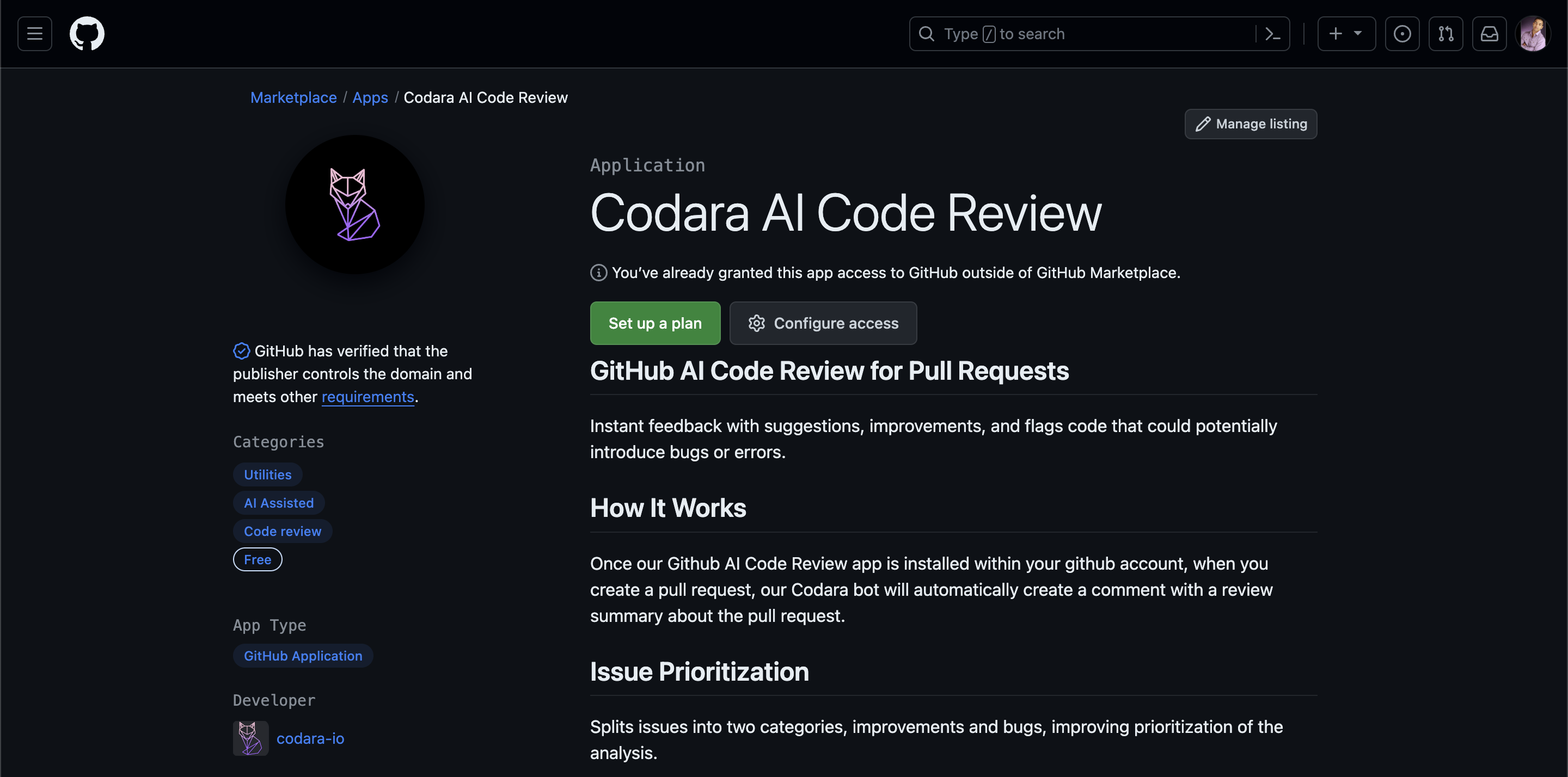 Codara AI Code Review Github App