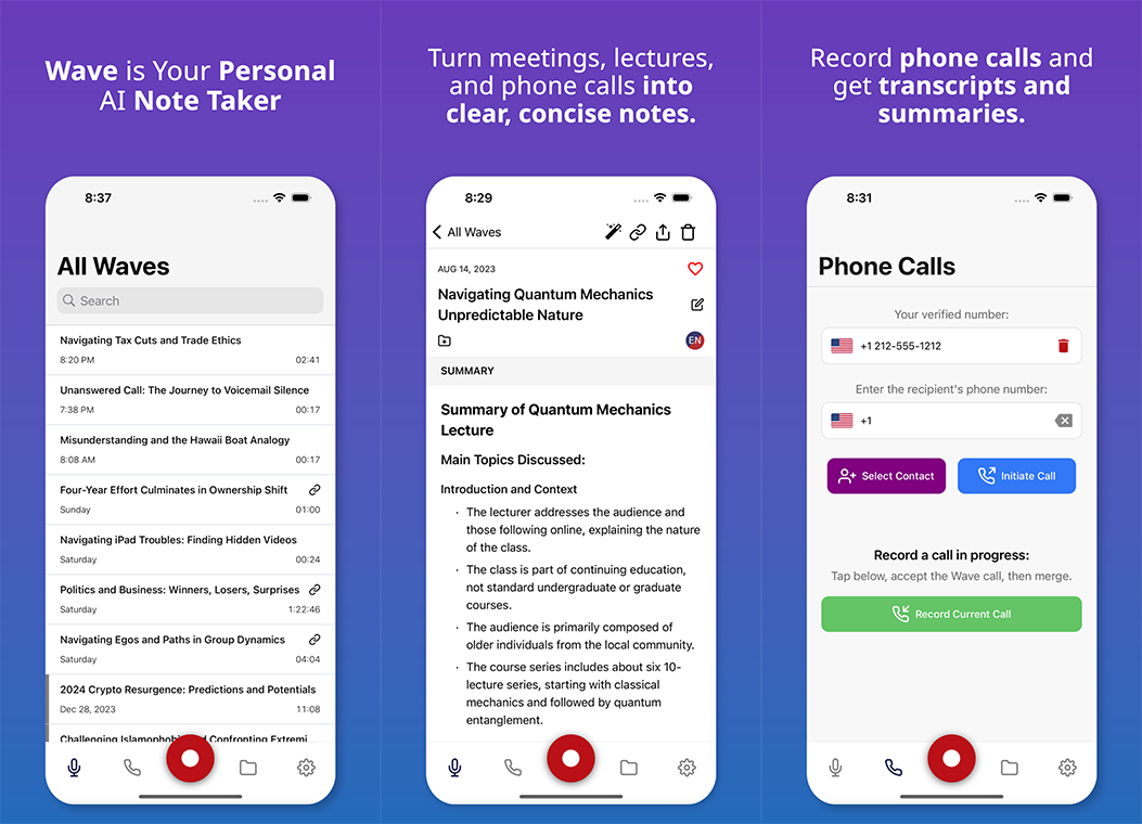 Wave AI Note Taker for iOS and Android