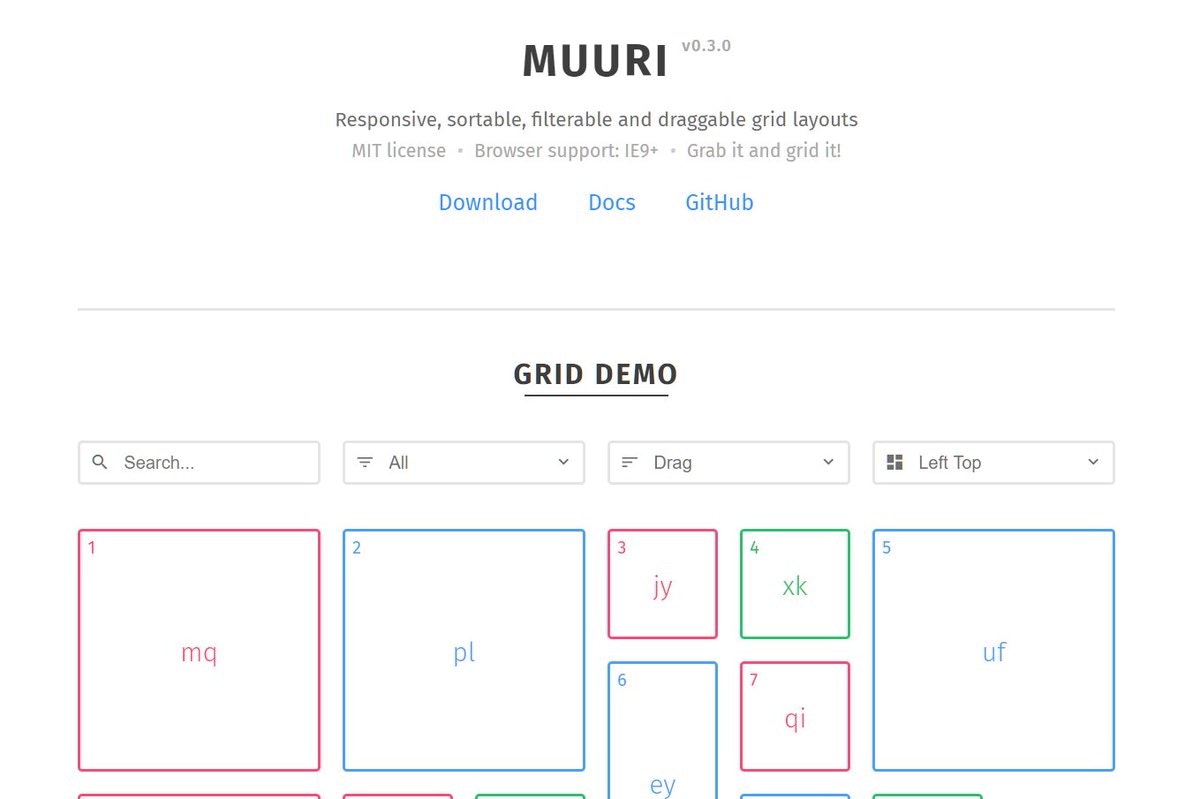 Muuri JS Library for Grid Layouts