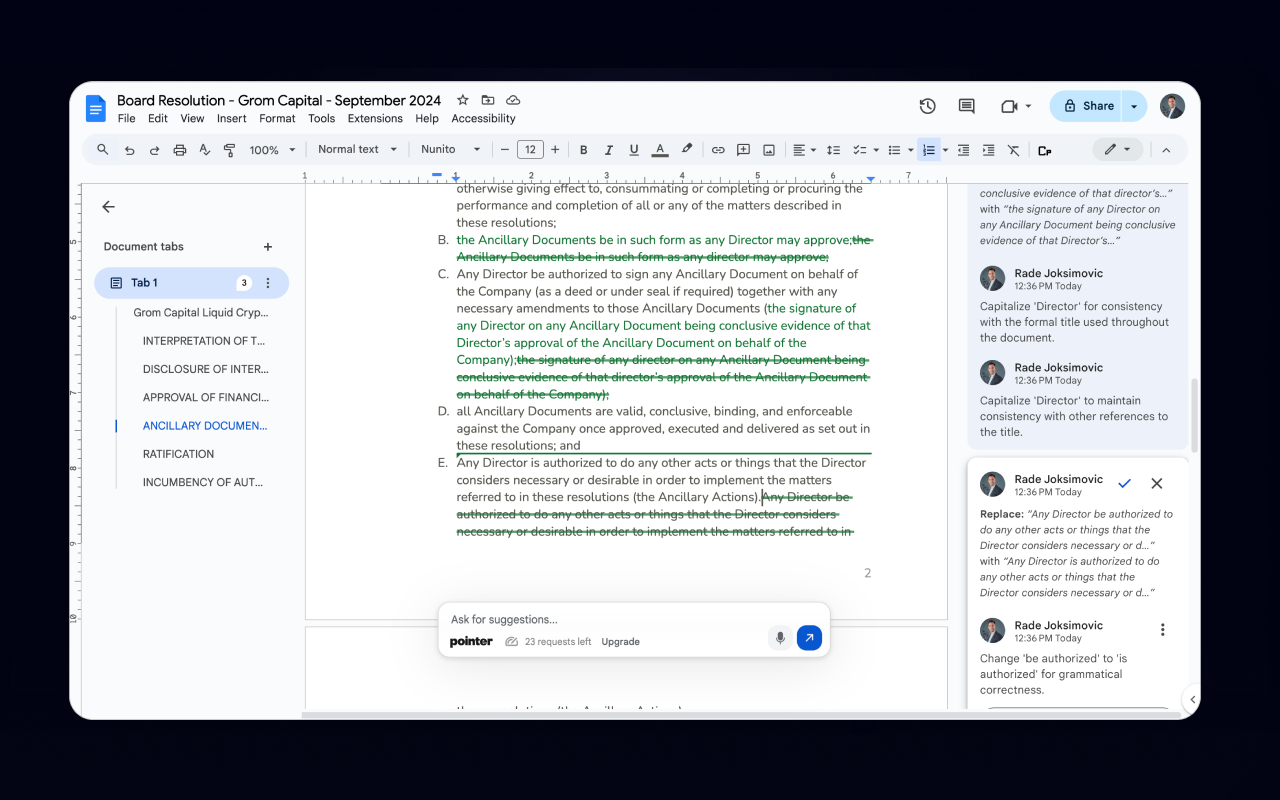 Pointer AI for Google Docs