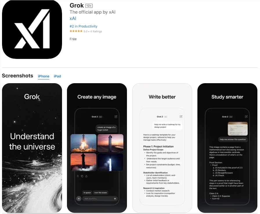 xAI’s first independent application, Grok, is launched on the Apple App Store