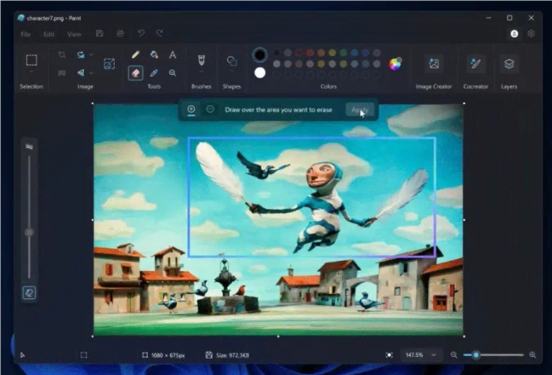 Microsoft Paint app adds a new AI erasing function for free, making it easy to delete any element!