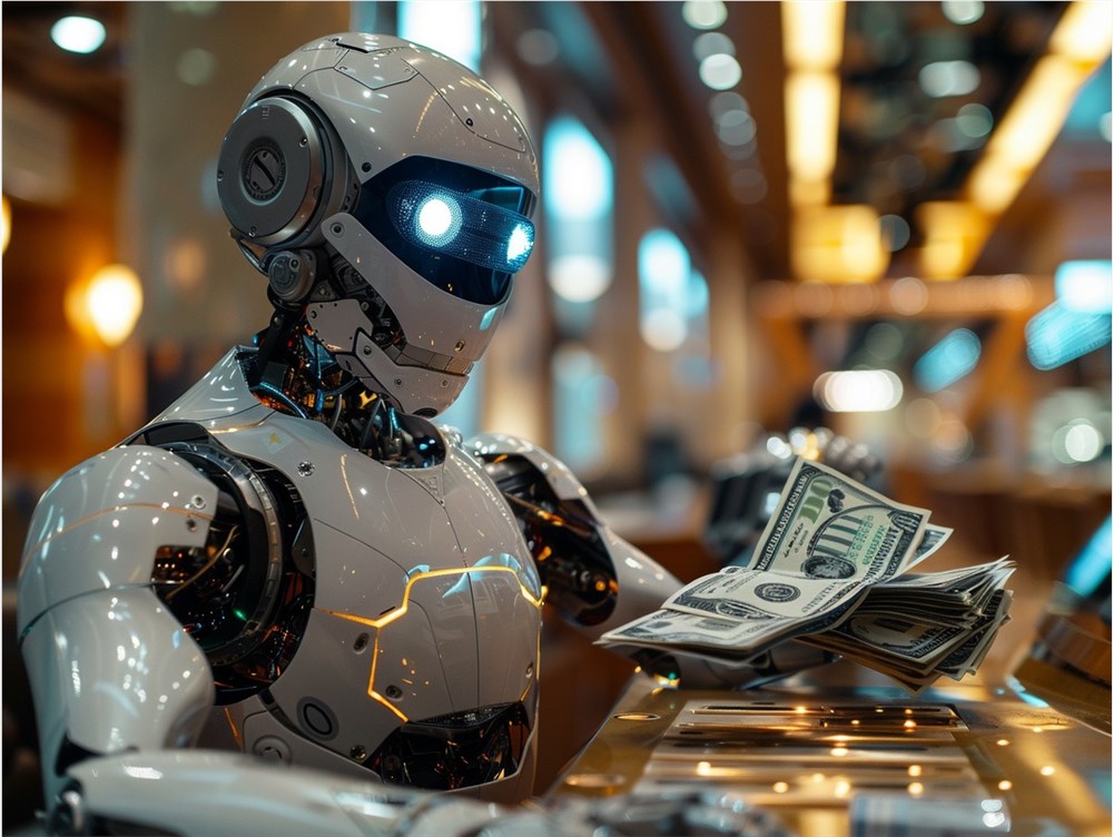 Robot counting money investment