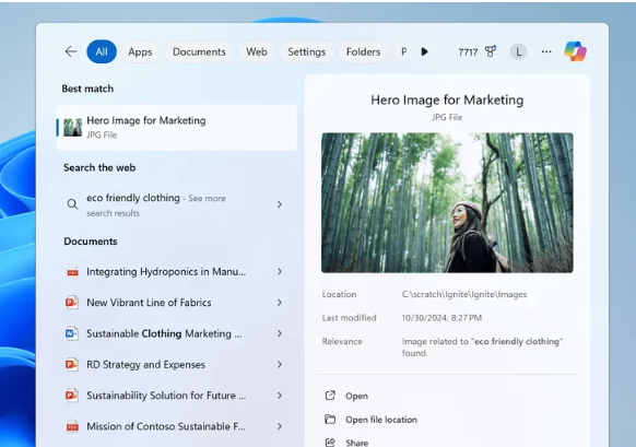 Microsoft launches Windows AI search function test to improve file search experience