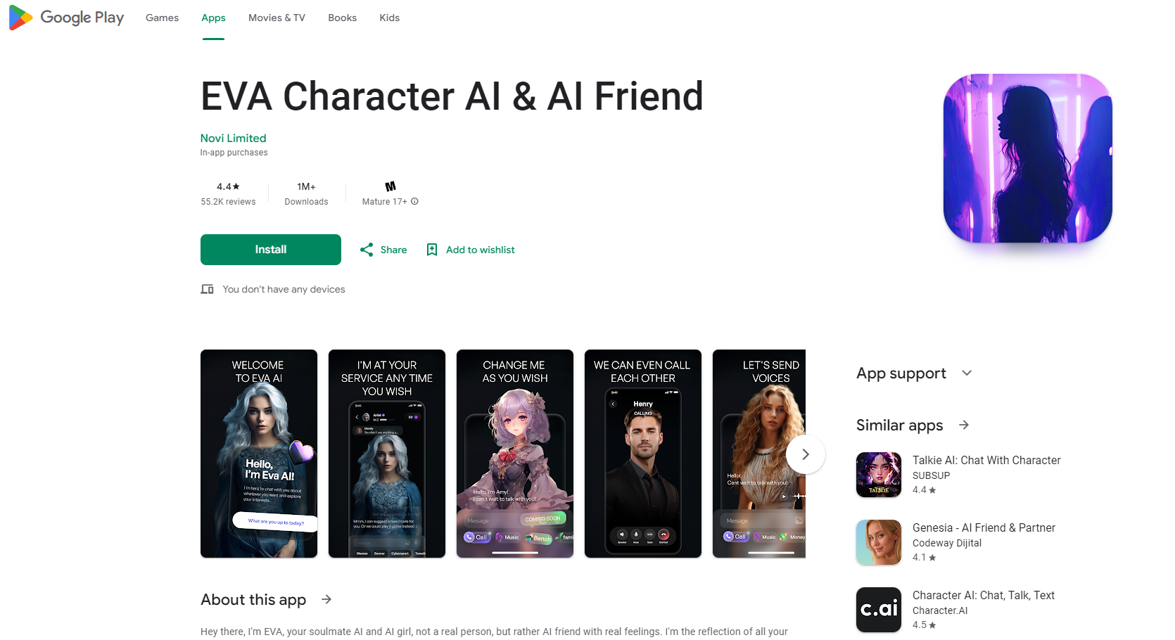 EVA Character AI & AI Friend