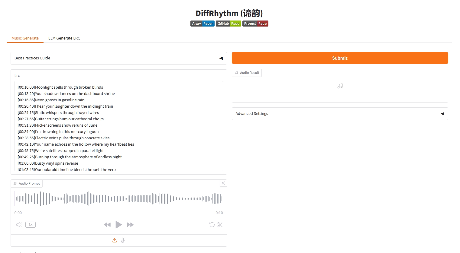 DiffRhythm: Generate a complete AI divine song in 10 seconds, innovate music creation