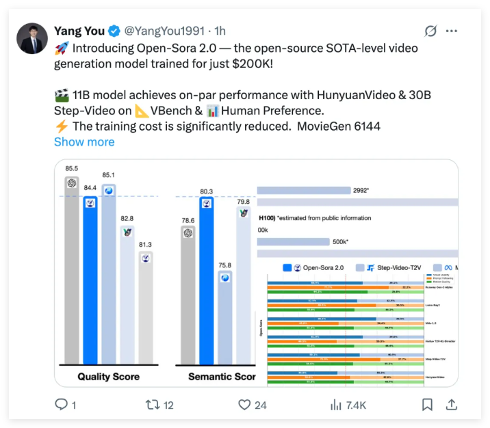 Luchen Technology Open Source Open-Sora 2.0: Low-cost and high-performance video generation model