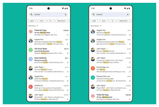 谷歌Gmail AI搜索升級，郵件查找更高效