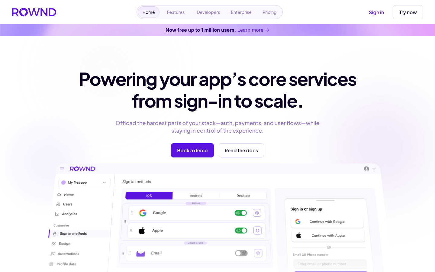 Rownd App Services Platform; 1M MAU Free