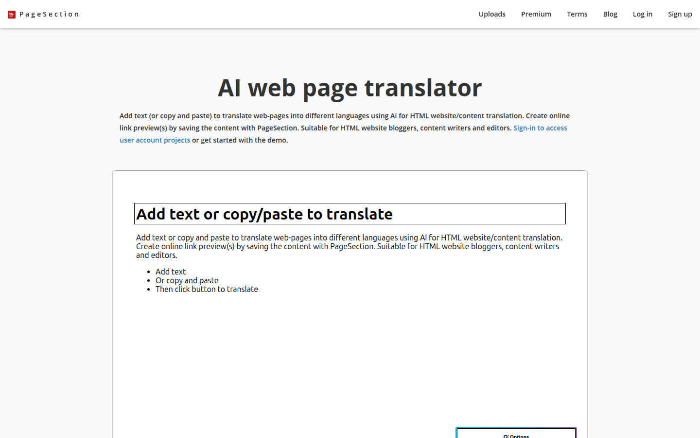 AI web page translator by pagesection.com
