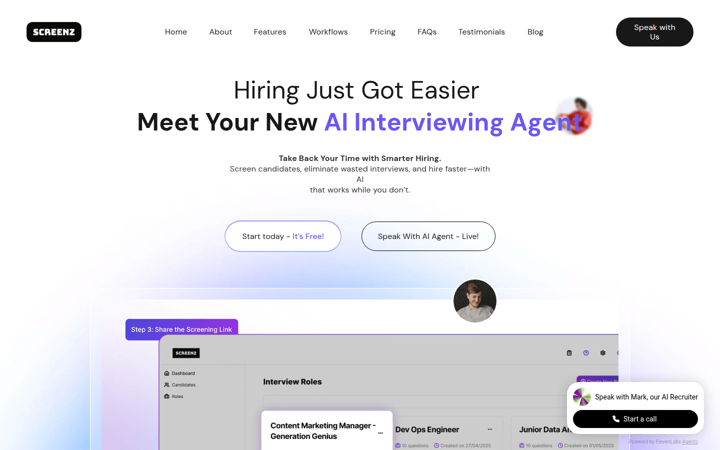 Screenz Live AI Recruiter Interviews