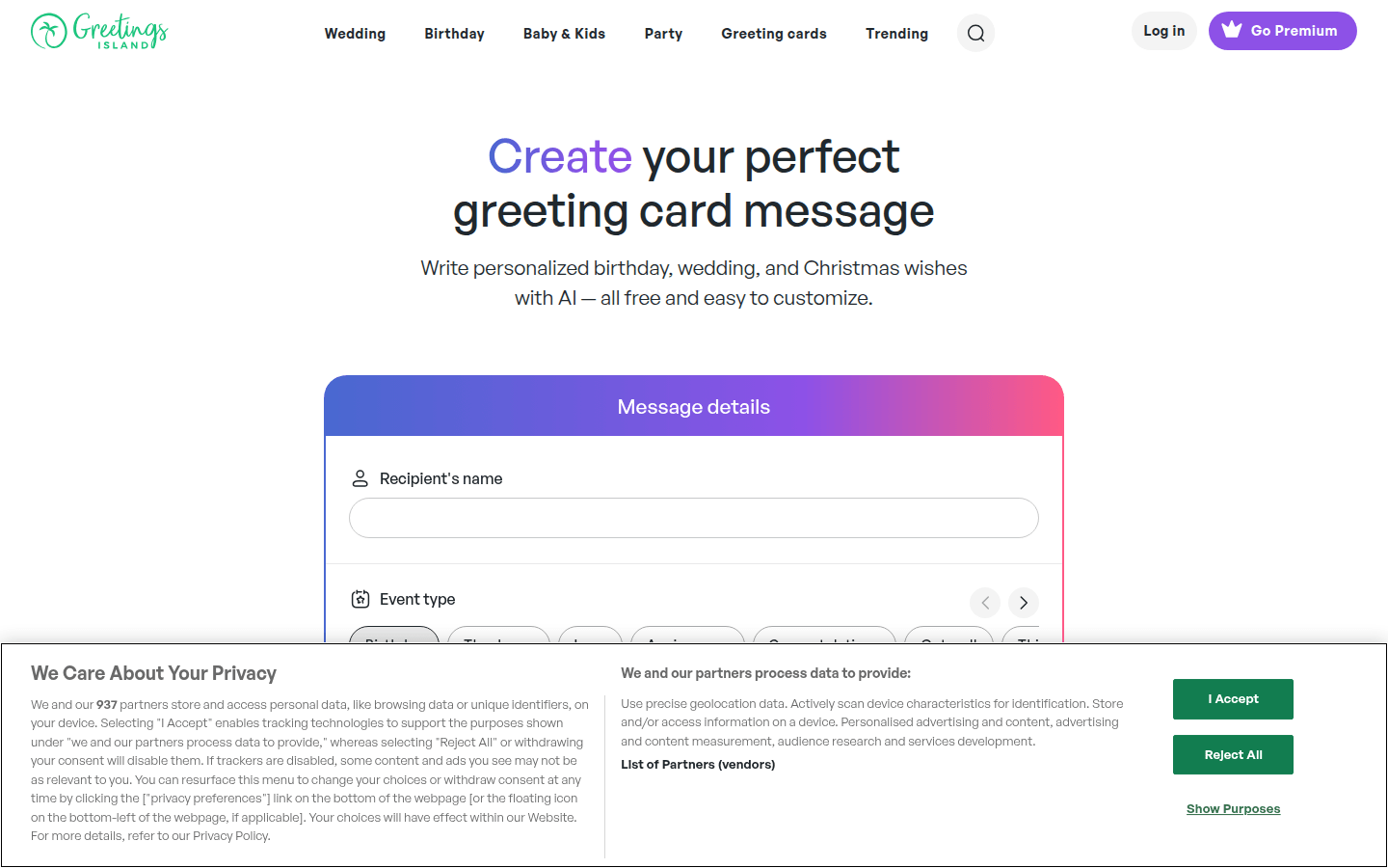 AI greeting card wishes generator
