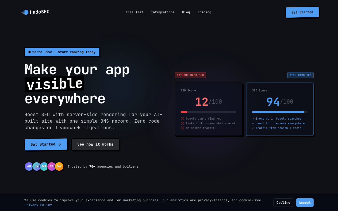 Hado SEO | Prerender.io Alternative